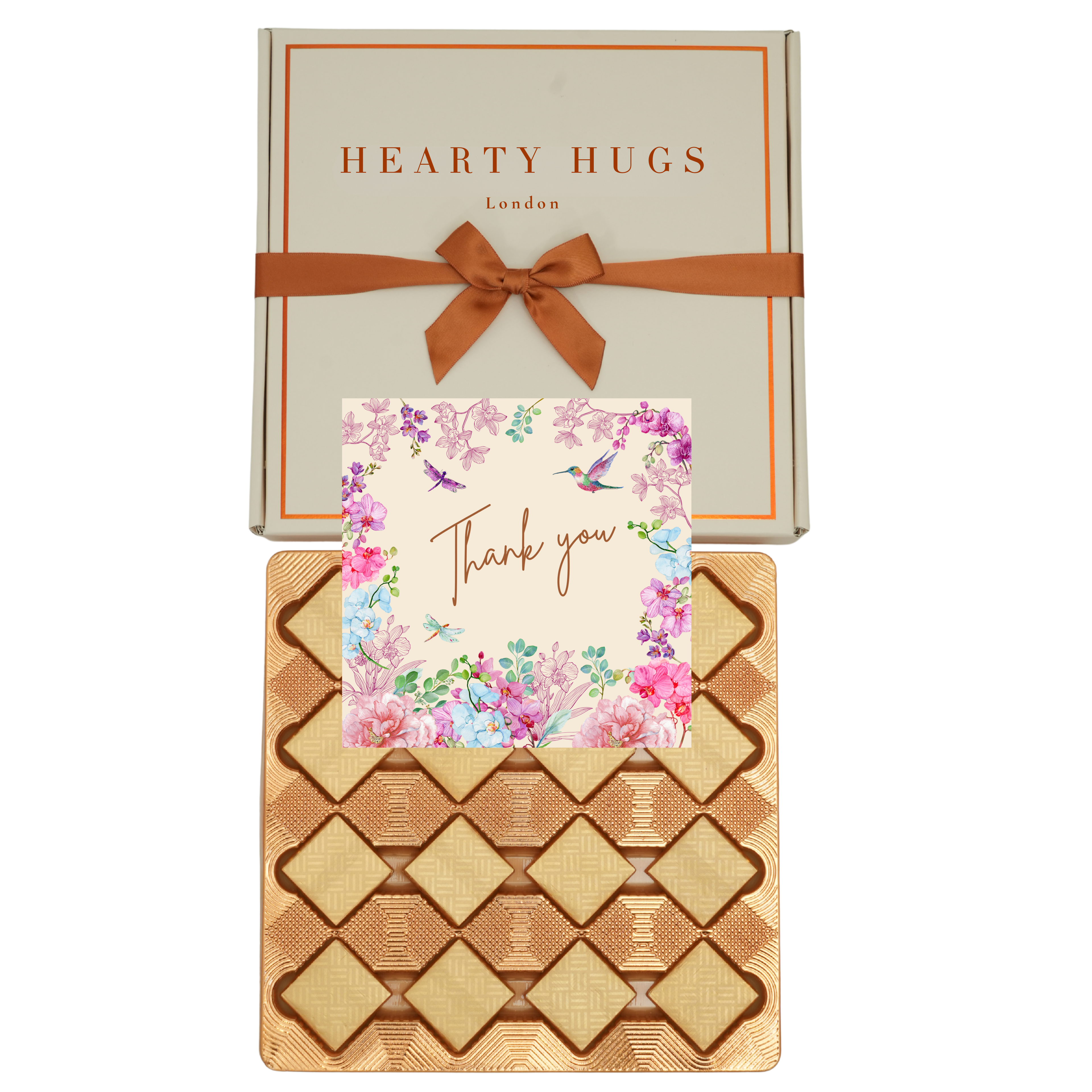 Hearty Hugs Luxury Thank You Chocolate Gift Box – 20 Premium Assorted Chocolates – Premium Chocolate Hamper Gift for Her & Him (Royal Ivory)