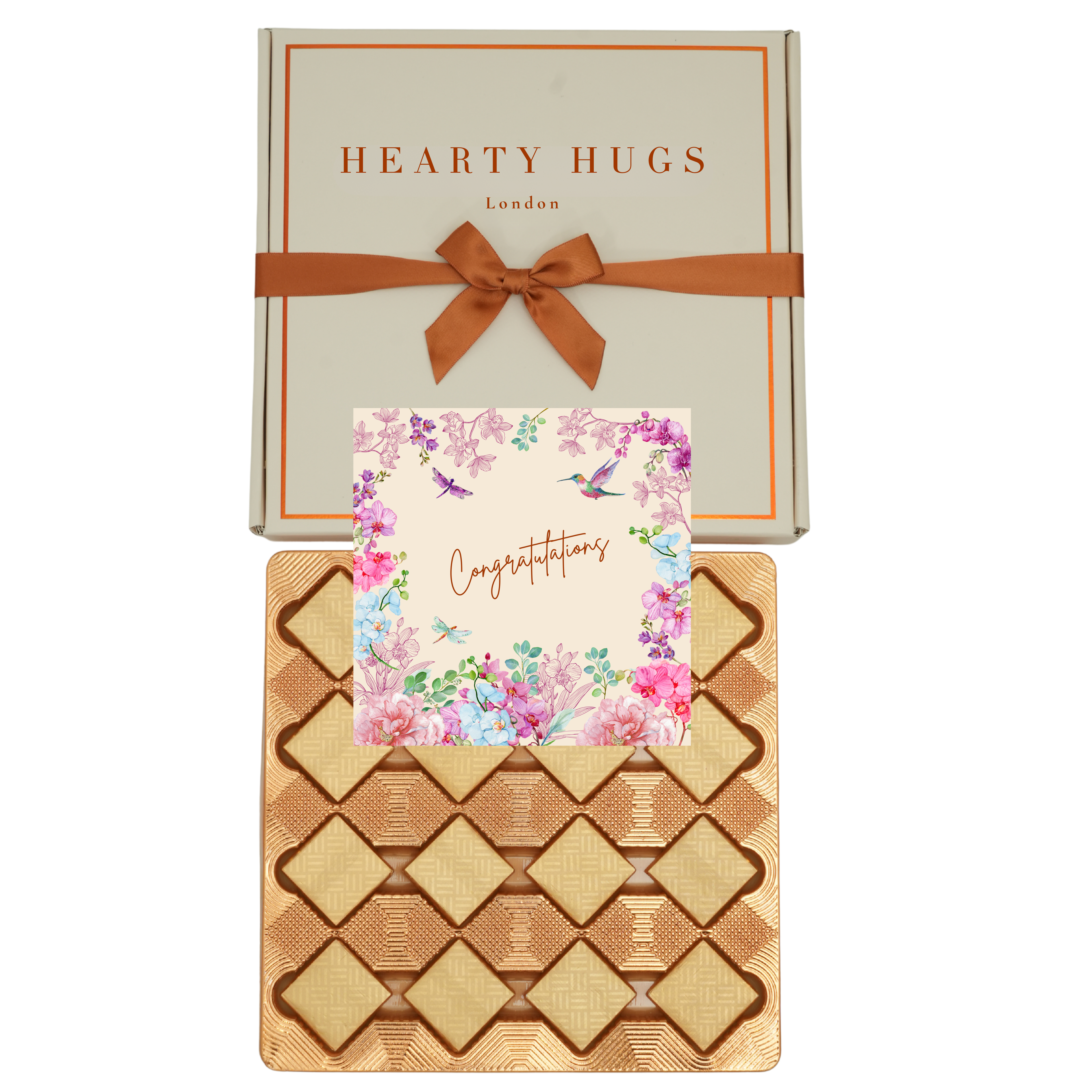 Hearty Hugs Luxury Congratulations Chocolate Gift Box – 20 Premium Assorted Chocolates – Premium Chocolate Hamper Gift for Her & Him (Royal Ivory)