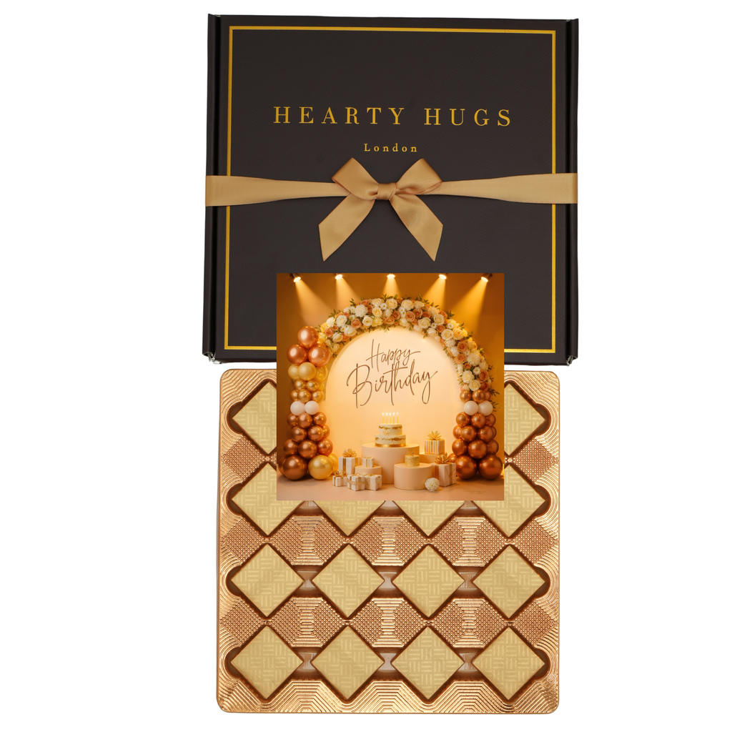 Hearty Hugs Luxury Birthday Chocolate Gift Box – 20 Premium Assorted Chocolates – Premium Chocolate Hamper Gift for Her & Him (Imperial Burgundy)