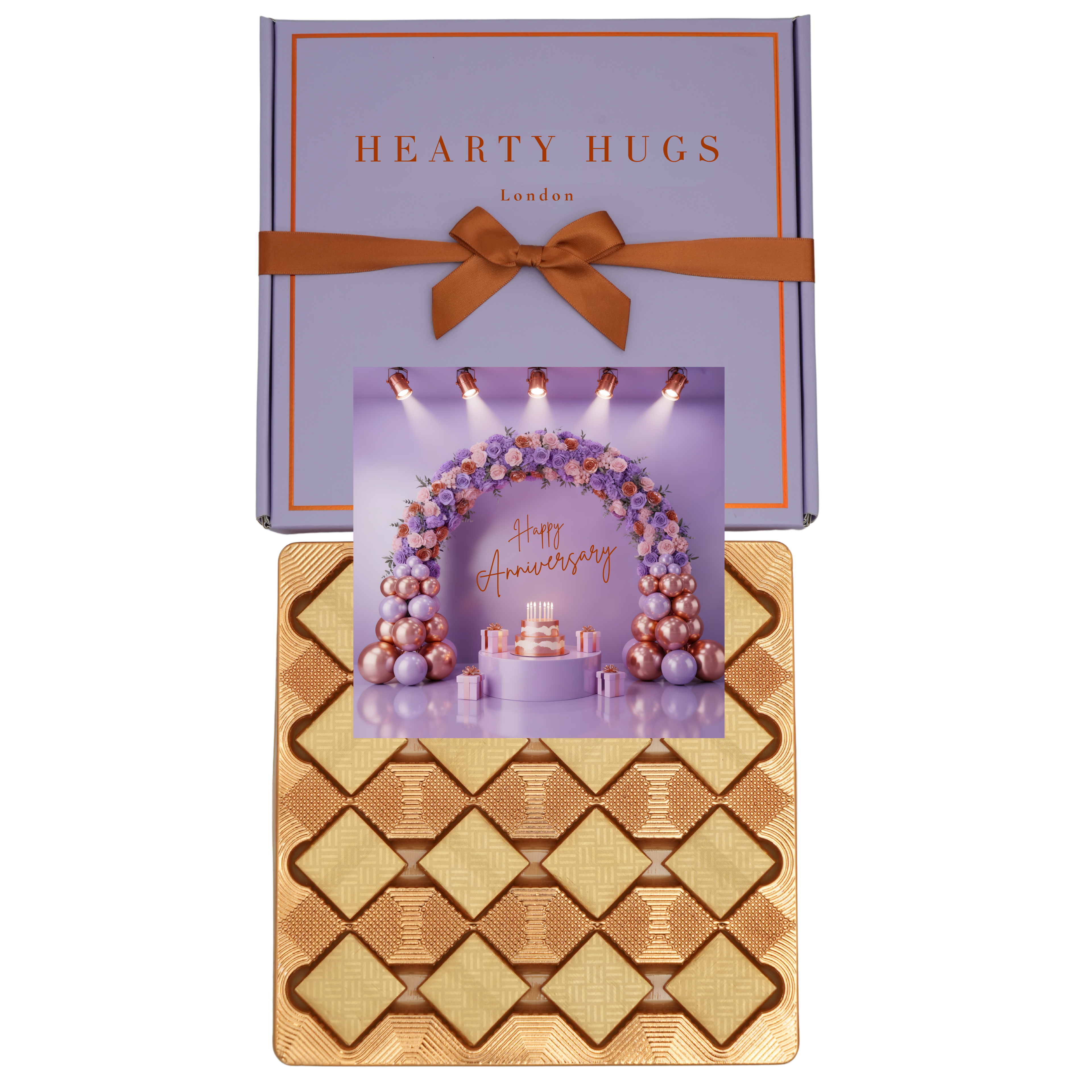 Hearty Hugs Luxury Happy Anniversary Chocolate Gift Box – 20 Premium Assorted Chocolates – Premium Chocolate Hamper Gift for Her & Him (Crown Purple)