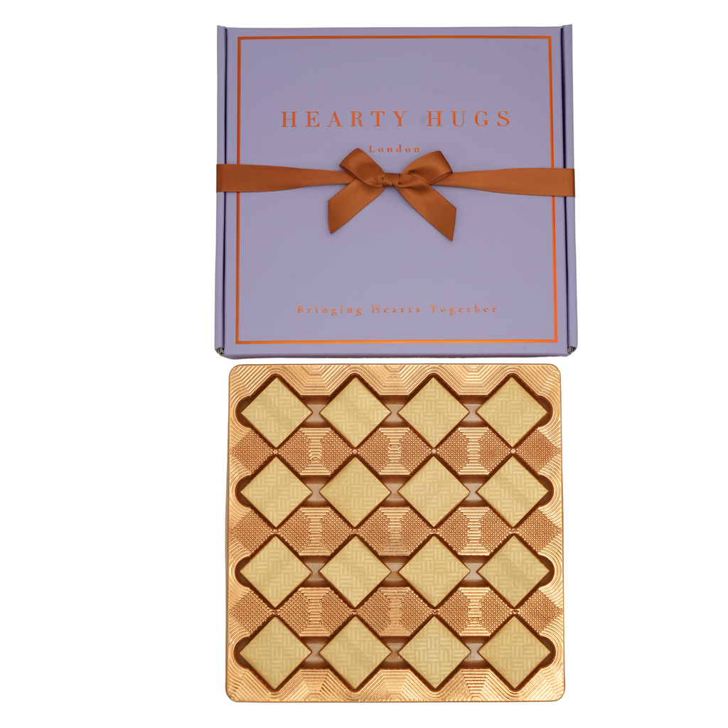 Hearty Hugs Luxury Personalized Birthday Chocolate Gift Box – 32 Premium Assorted Chocolates – Premium Chocolate Hamper Gift for Her & Him (Crown Purple)