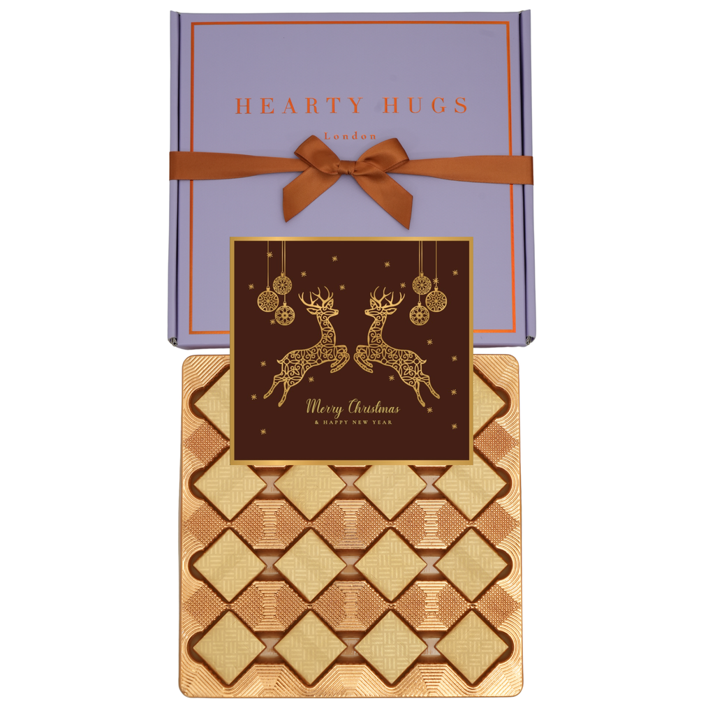 Hearty Hugs Luxury Christmas & New Year Chocolate Gift Box – 20 Premium Assorted Chocolates – Festive Chocolate Hamper Gift for Her & Him (Crown Purple)