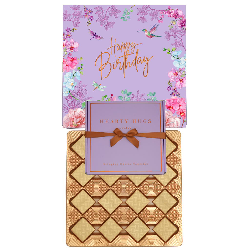 Hearty Hugs Luxury Birthday Chocolate Gift Box – 20 Premium Assorted Chocolates – Premium Chocolate Hamper Gift for Her & Him (Crown Purple)