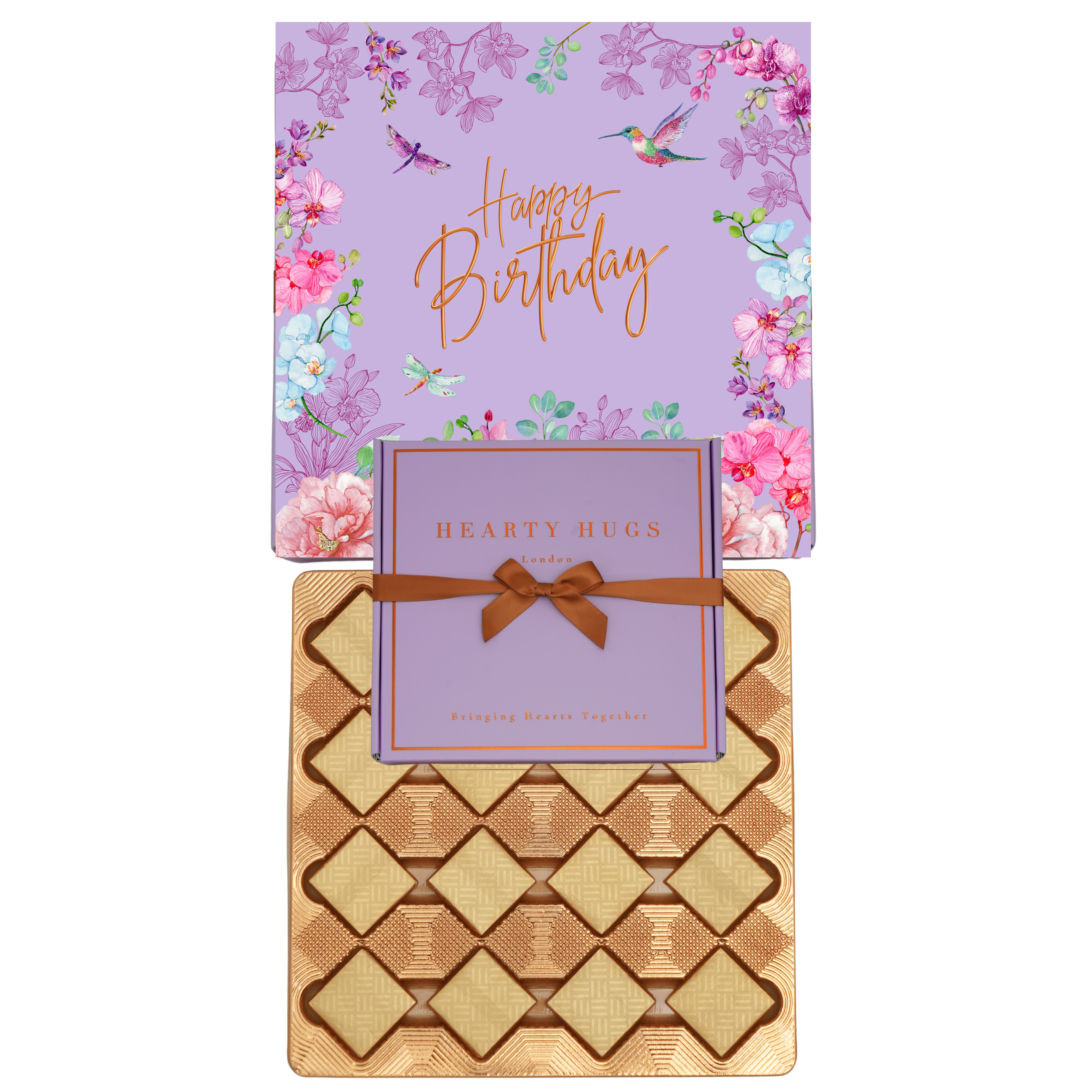 Hearty Hugs Luxury Birthday Chocolate Gift Box – 20 Premium Assorted Chocolates – Premium Chocolate Hamper Gift for Her & Him (Crown Purple)
